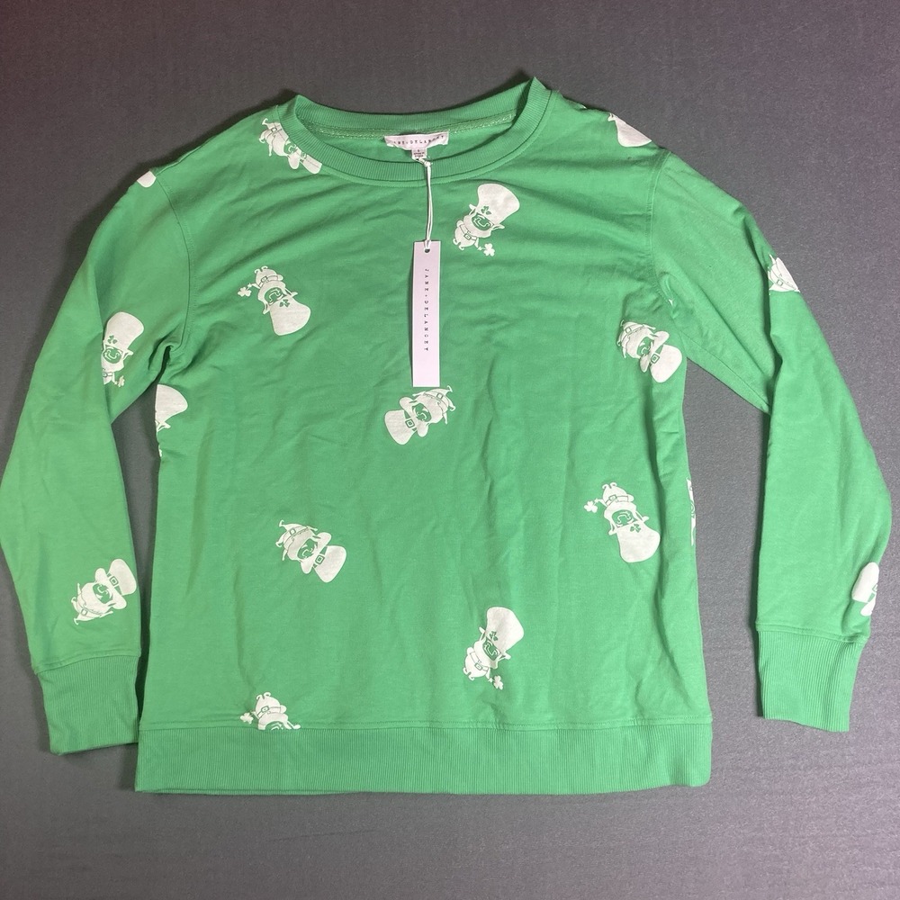 NWT Jane + Delancey Green Leprechaun All Over Print Sweatshirt Crewneck Women S
